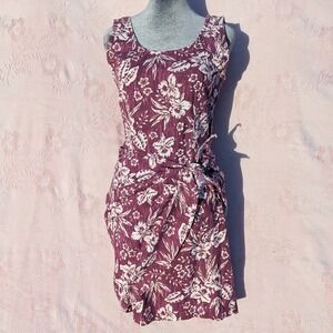 Vintage 90s Tropical Hawaiian Floral Mini Dress 9/10 (Small) Purple Wrap Front